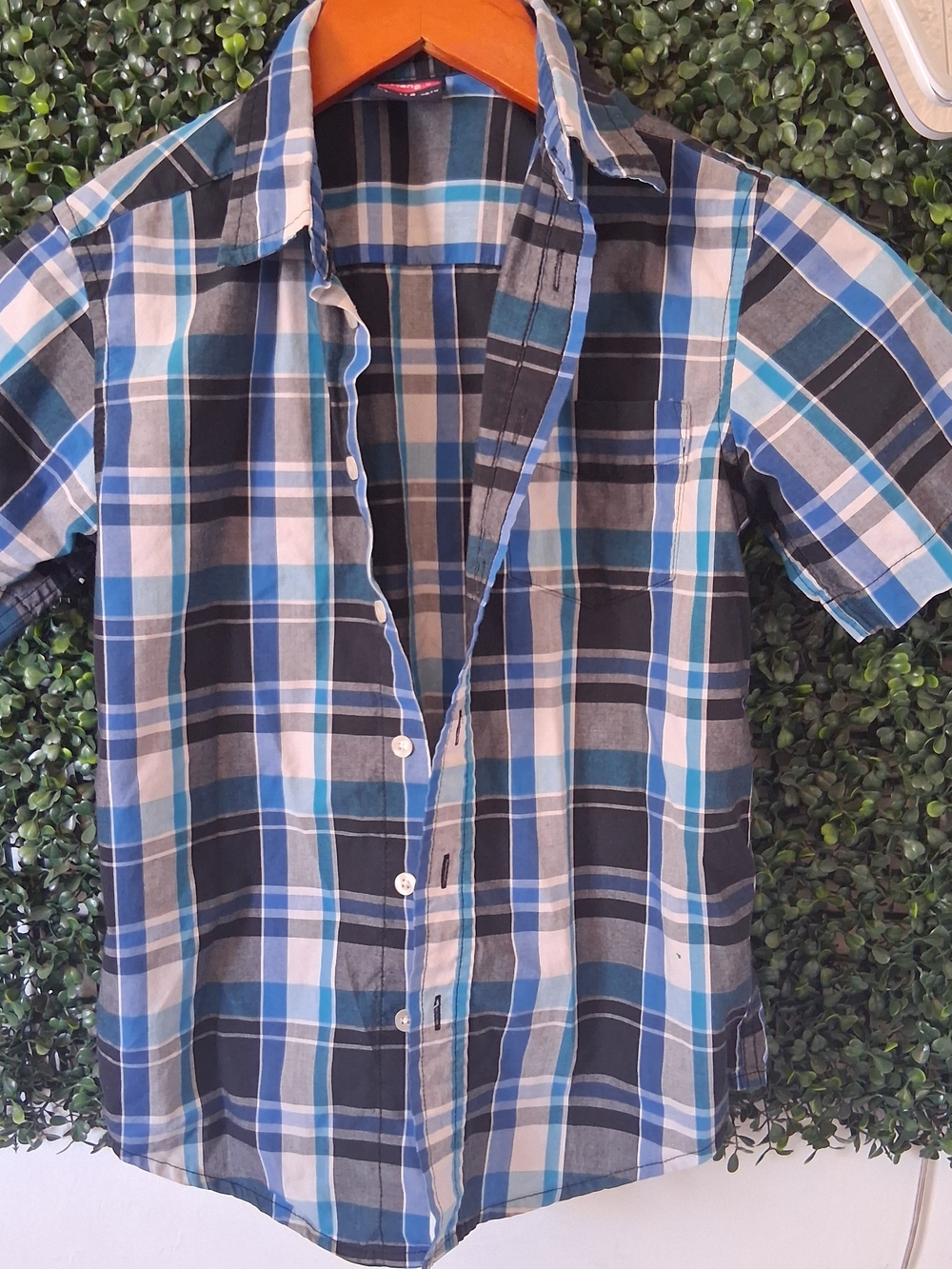 Boy's Wrangler Blue Plaid Short-Sleeve Shirt Size 8 Boys